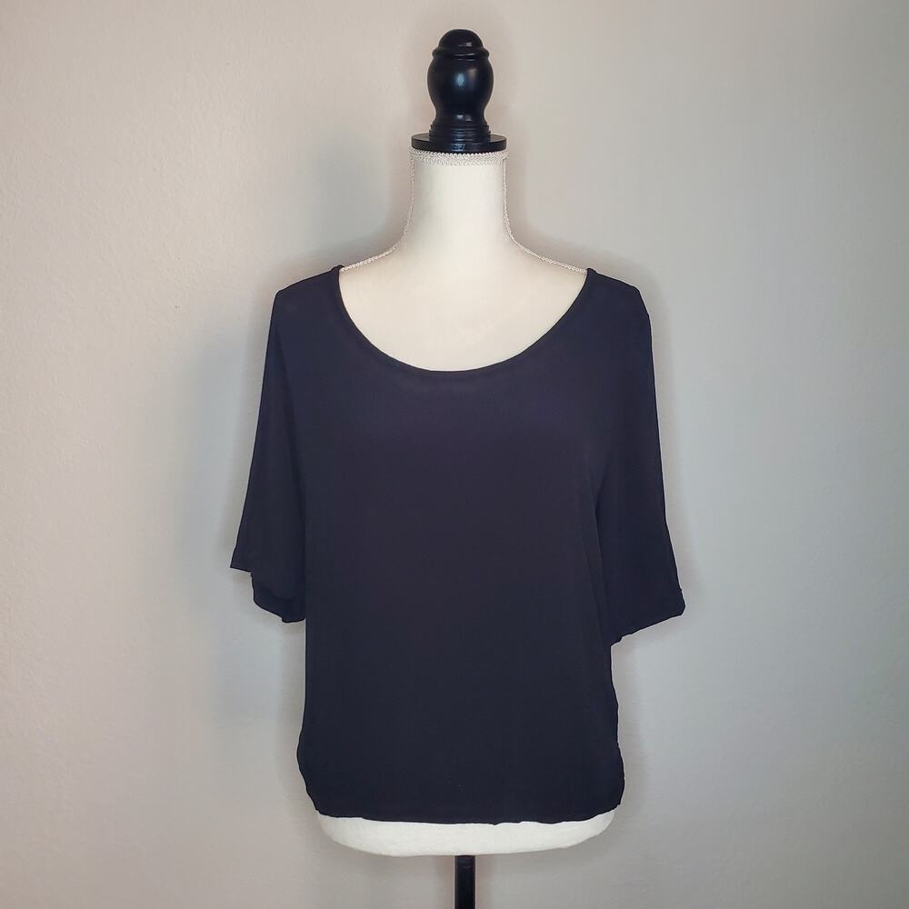 Monrow Black Crepe Blouse Scoopneck Medium